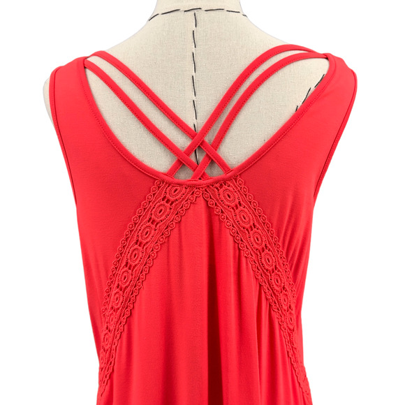 Cupio Womens Dark Pink V Neck Sleeveless Pleated Front Lace Dress Size Large - Picture 6 of 12